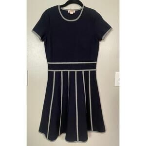 Brooks Brothers Red Fleece Navy Blue & Gray Sweater Dress Pleated Flare S Small